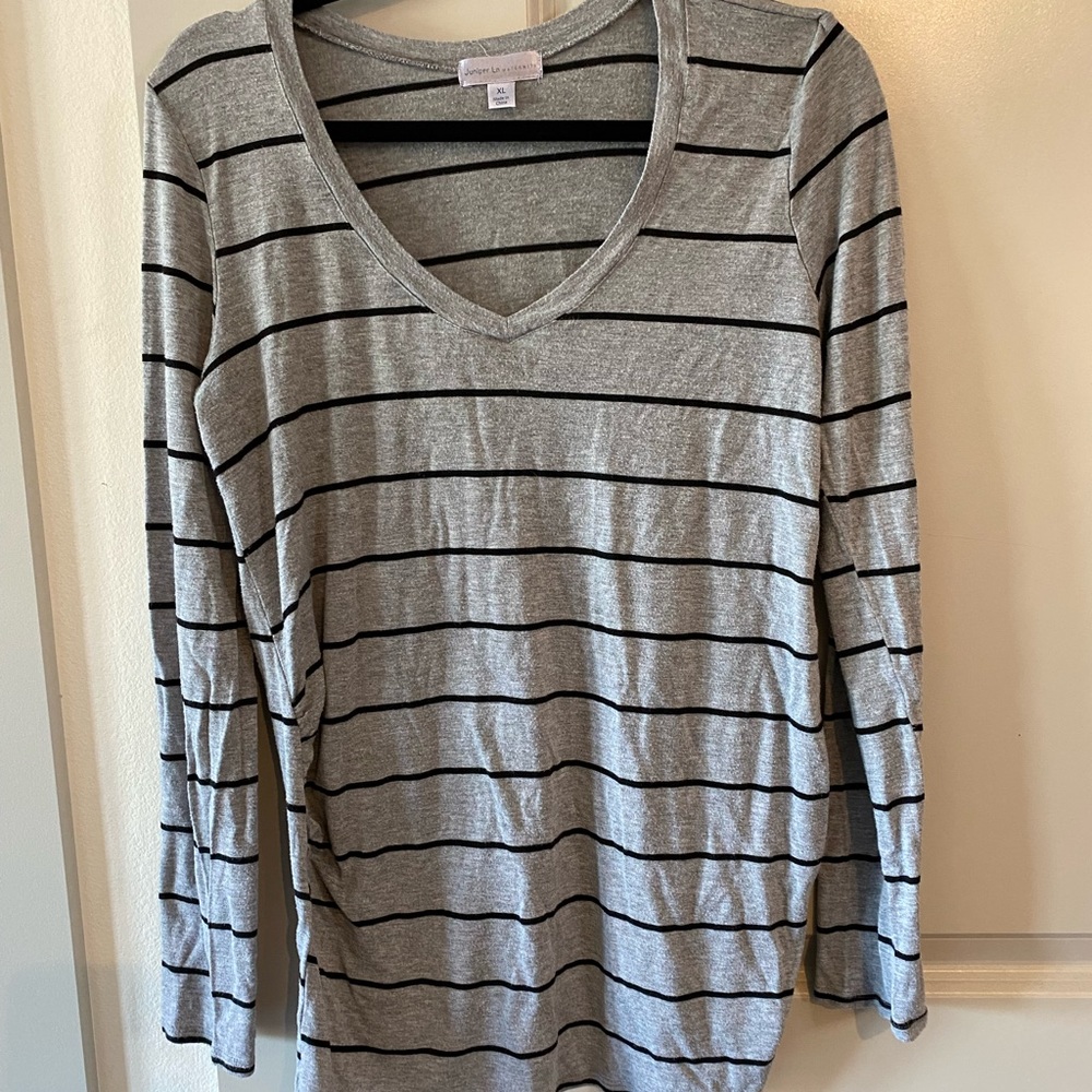 Gray and black striped long sleeve tshirt